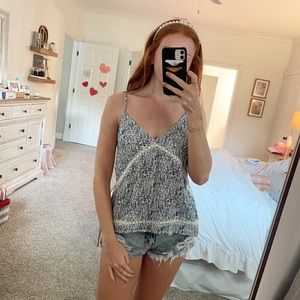 Blue floral v-neck top